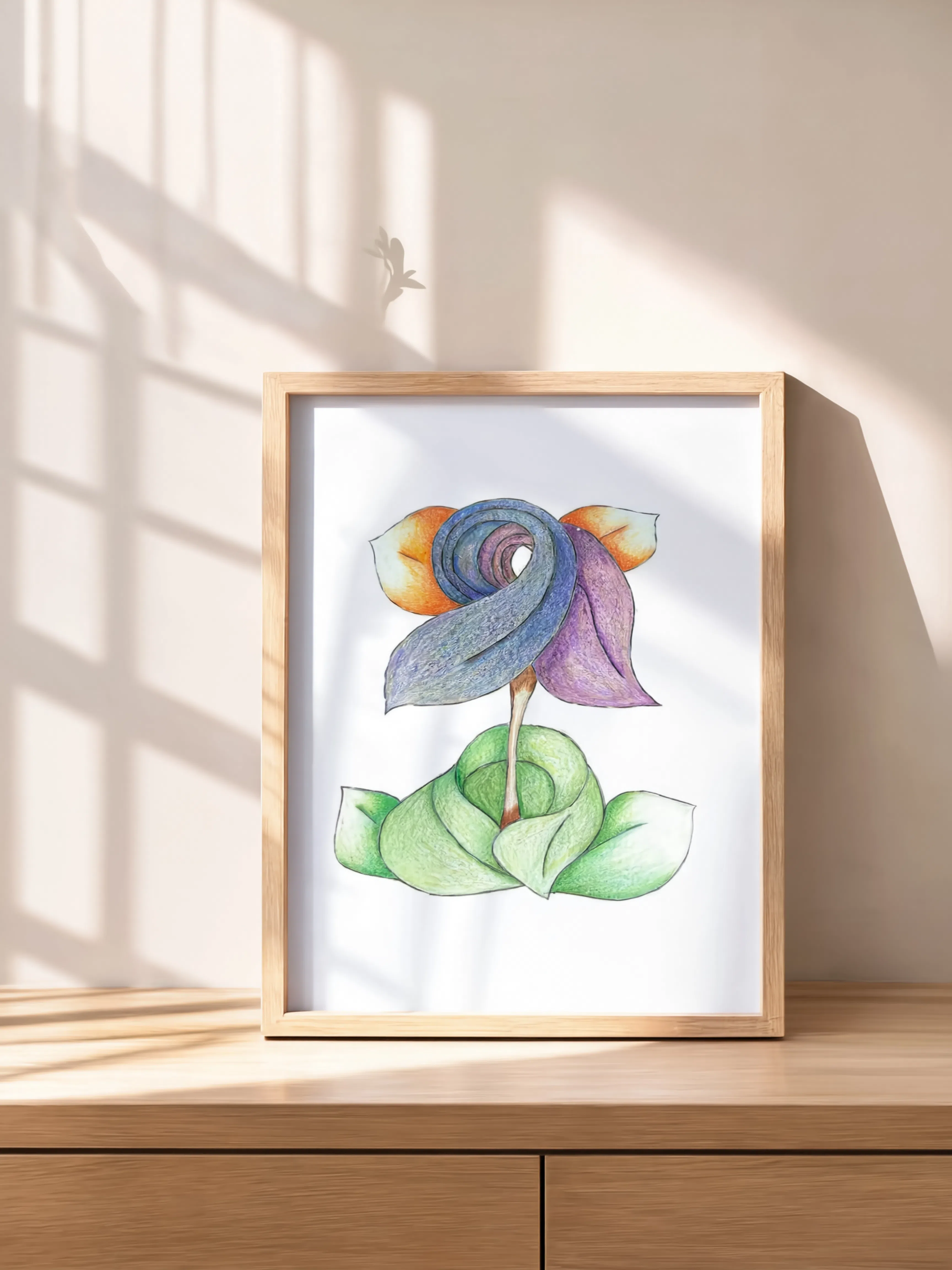 Hand-Drawn Floral Colored Pencil Artwork